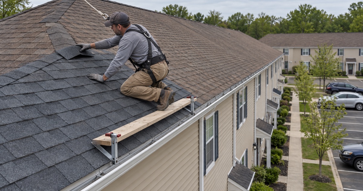 Re-roofing part of a multi-unit residential building in Somers Point